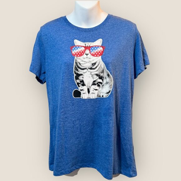 Celebrate Patriotic Cat Graphic T-Shirt Womens Size Large - Picture 1 of 5